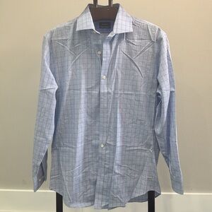 Esquire Blue Striped Slim Fit Long Sleeved Button Down Dress Shirt.  Sz 16 32/33